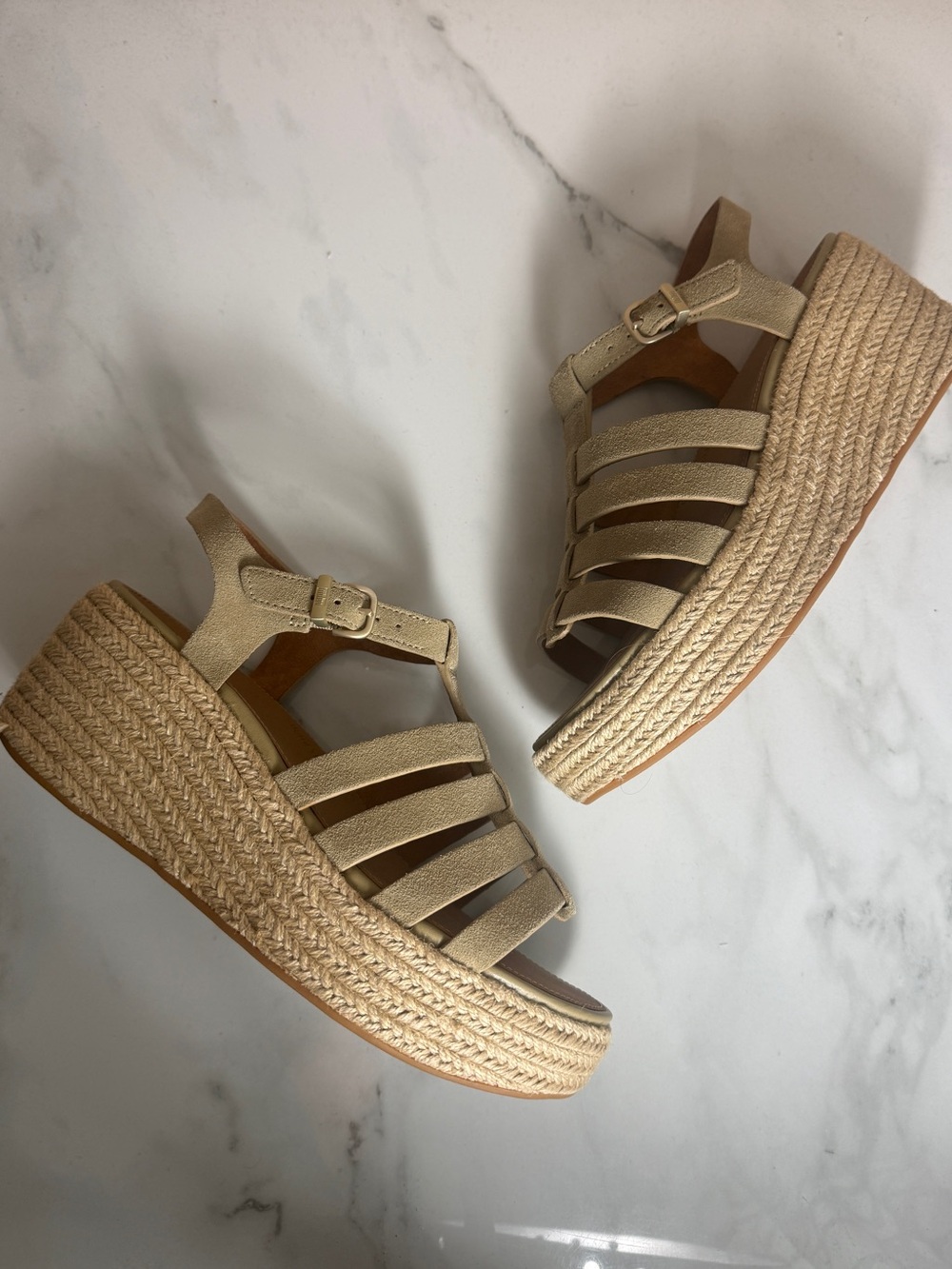 FitFlop Beige Platform Espadrille Sandals - Women's 8.5